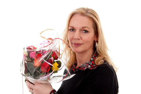 Woman with bouquet of roses — Stock Photo, Image