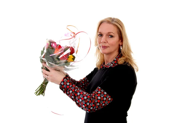 stock image Woman with bouquet of roses