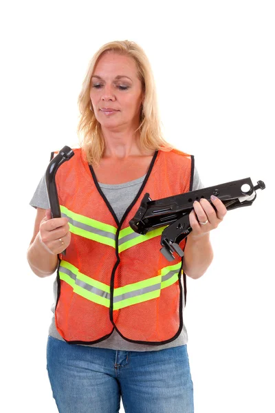 Mujer con chaleco de seguridad —  Fotos de Stock