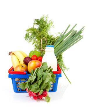 Shopping basket with grocery clipart