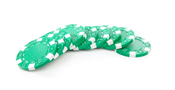 Zelené pokerové kasino čipy — Stock fotografie