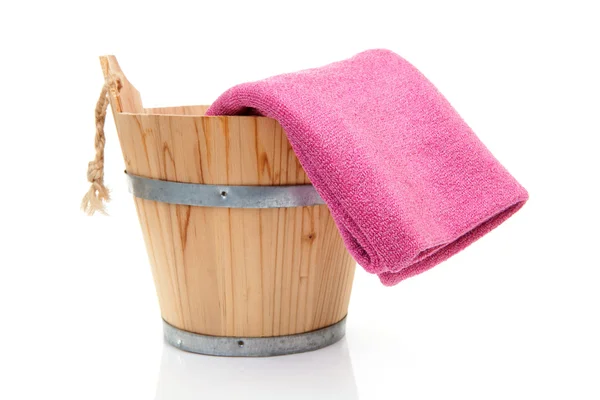 Wooden sauna bucket — Stock Photo, Image
