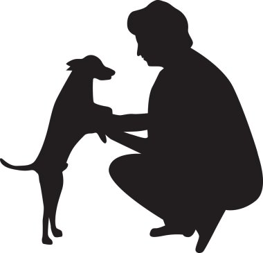 Woman and dog silhouette vector clipart