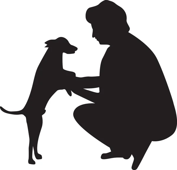 Kvinna och hund silhuett vektor — Stock vektor