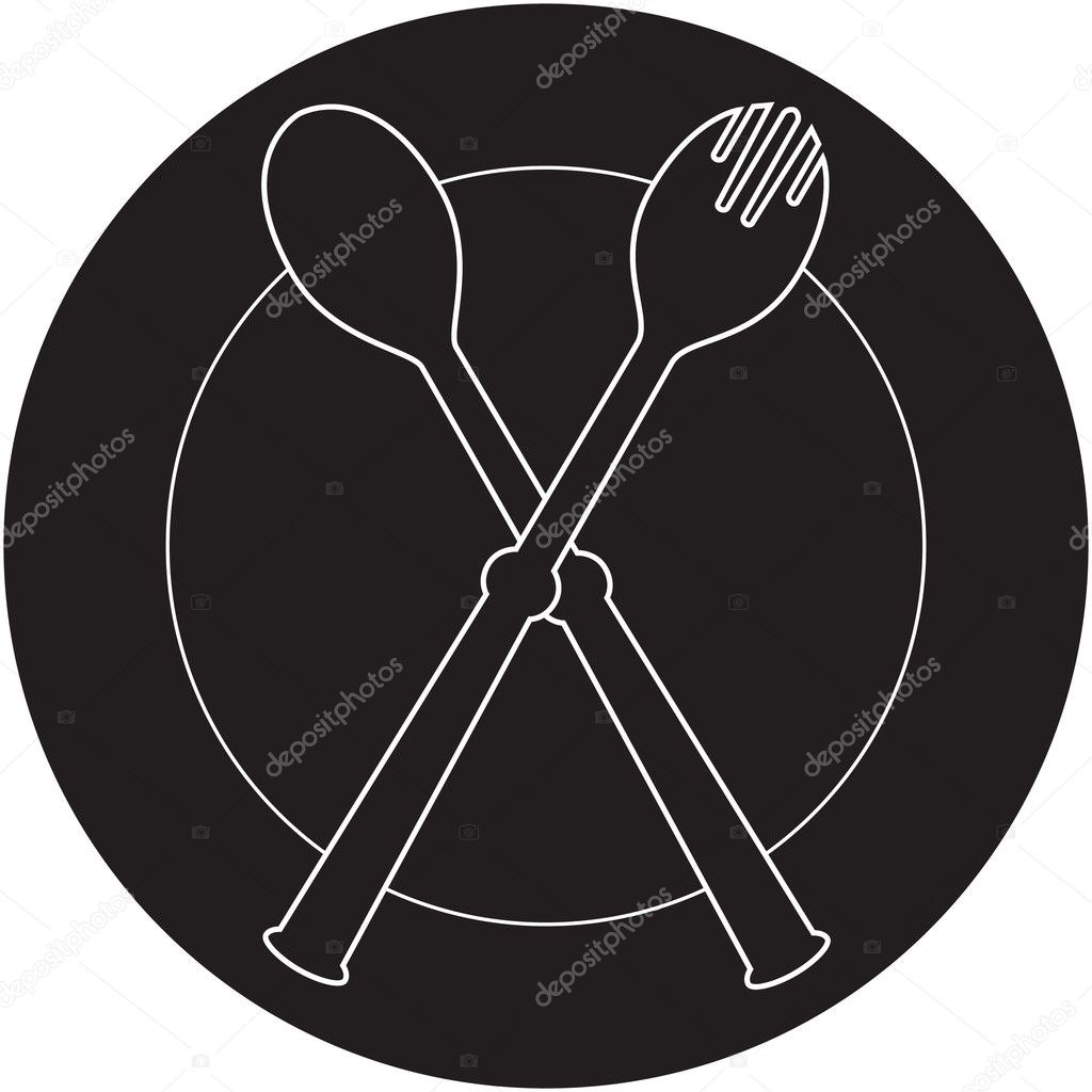 Plateful, fork, spoon silhouette vector