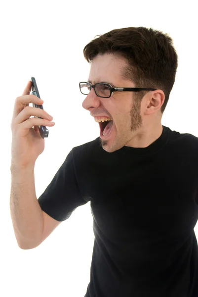 Homem gritando em telefone — Fotografia de Stock