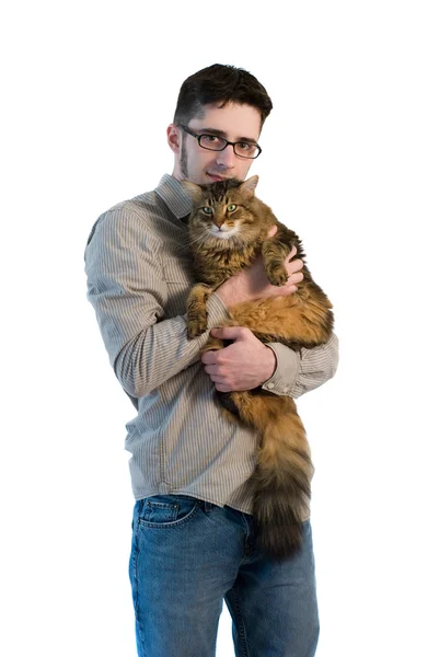 Uomo con maine coon cat — Foto Stock