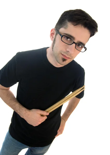 Joven baterista masculino con palos —  Fotos de Stock