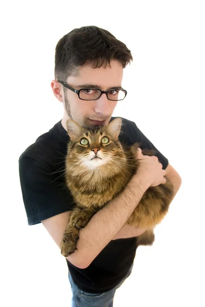 メインクーン猫ネコを持つ男 — ストック写真
