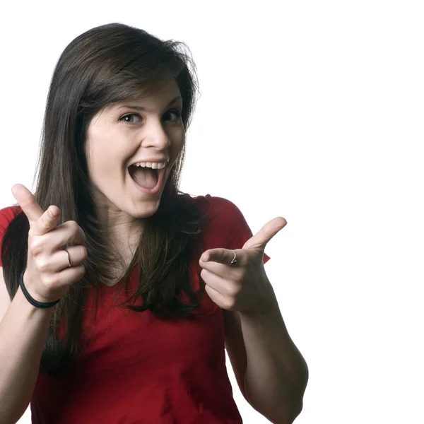 Funny girl pointing — Stock Photo, Image
