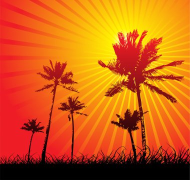 Vector landscape with trees, sun clipart