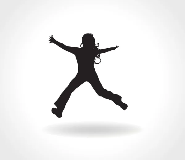 Casual woman jumping of joy illustration - silhouette isolated o — Stock Vector
