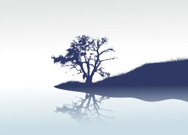 Samotne drzewo i lustra rzeki — Wektor stockowy