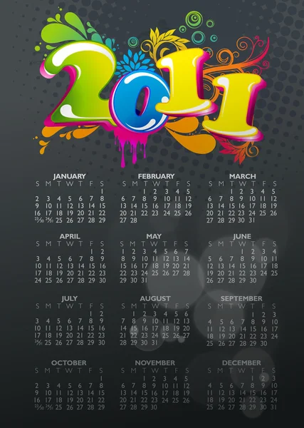 Absztrakt Szilveszter 2011 naptár színes design. Vektor beteg — Stock Vector