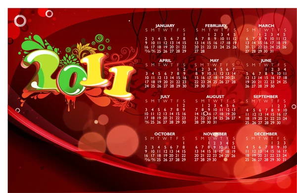 Ano novo abstrato 2011 calendário com design colorido. Vector doente — Vetor de Stock