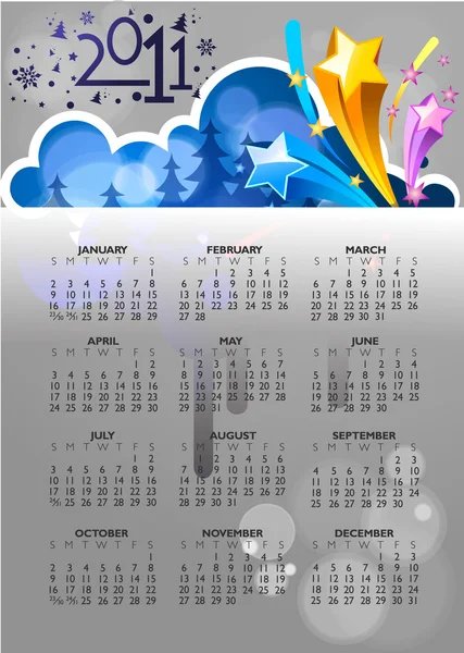 Calendarul Abstract de Anul Nou 2011 cu design colorat. Vector bolnav — Vector de stoc