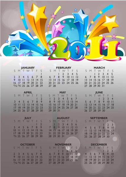 Resumen año nuevo 2011 calendario con diseño colorido. Vector enfermo — Archivo Imágenes Vectoriales