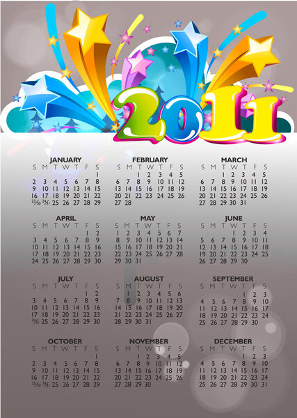 Abstract new year 2011 calendar with colorful design. Vector ill