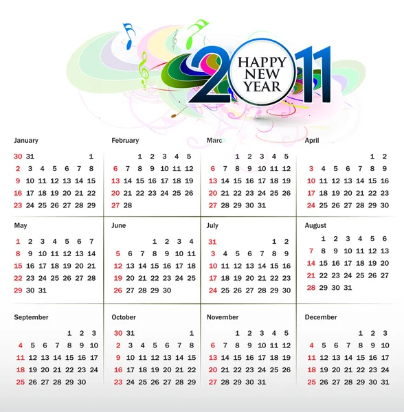 Абстрактный Вектор Красочный Элемент Дизайна Календаря 2011 Года — стоковый вектор