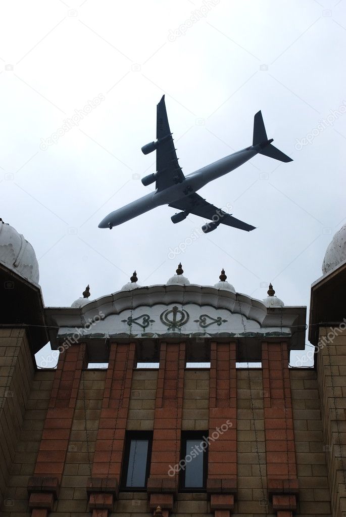 Airplane over Indian Temple
