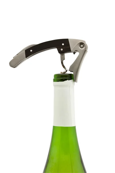 stock image Opening wine bottle with a corkscrew