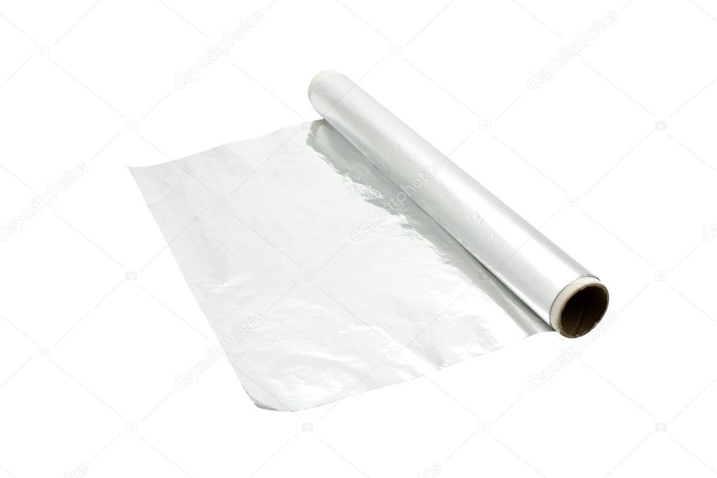 A roll of kitchen foil isolated on white