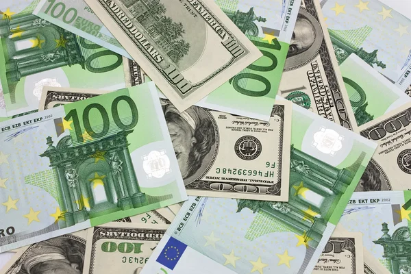 Antecedentes de dólares e euros — Fotografia de Stock