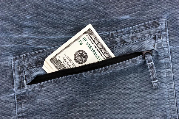 Jeans rear pocket with $100 bills — Stock Photo, Image
