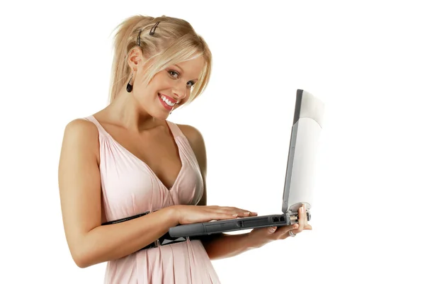 Attractive blonde holding notebook — Stock Photo, Image