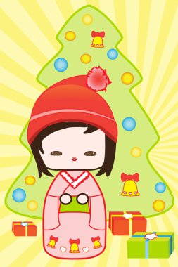 Japanese kokeshi christmas doll clipart