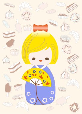 Kokeshi doll card clipart