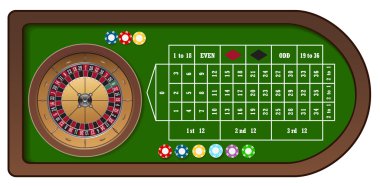 Roulette game table with chips clipart