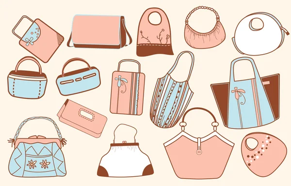 Massa olika kvinnliga väskor — Stockfoto
