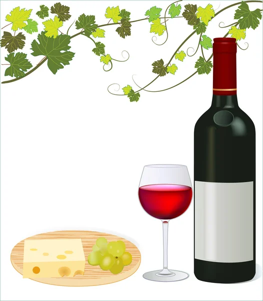Vinho tinto com uva e queijo — Fotografia de Stock