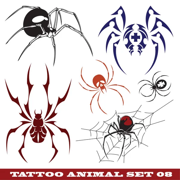 Plantillas arañas para tatuaje — Vector de stock
