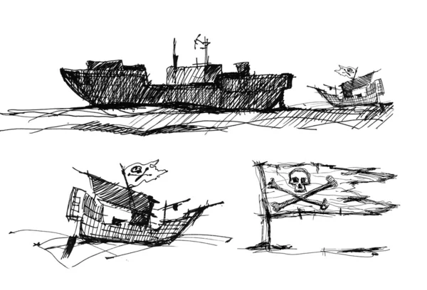 Sketch of pirates on the sea