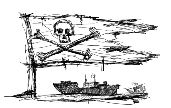 草绘的海盗船的海 — 图库照片