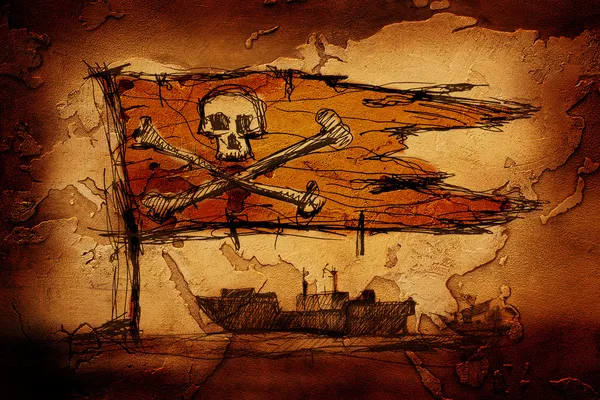 草绘的海盗船的海 — 图库照片