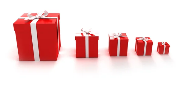 Kırmızı hediye kutuları farklı boyutlarda — Stok fotoğraf