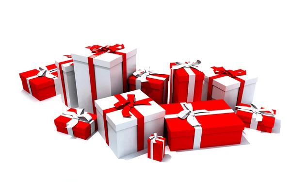 Geschenkboxen in weiß und rot — Stockfoto