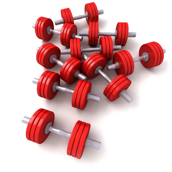 Group of red dumbbells — Stock Photo, Image