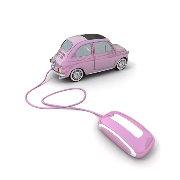 Online vintage car shopping in pink — Stock Photo, Image