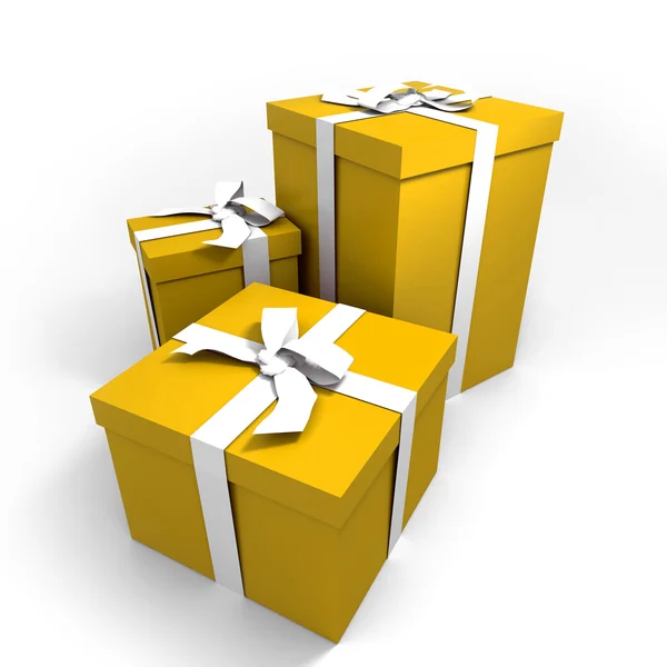 Üç büyük sarı hediye kutusu — Stok fotoğraf