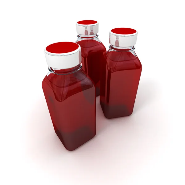 Trio de sangue pequenas garrafas vermelhas — Fotografia de Stock