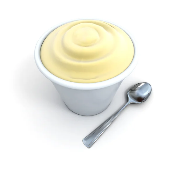Vanilla sundae and spoon — Stock Photo, Image