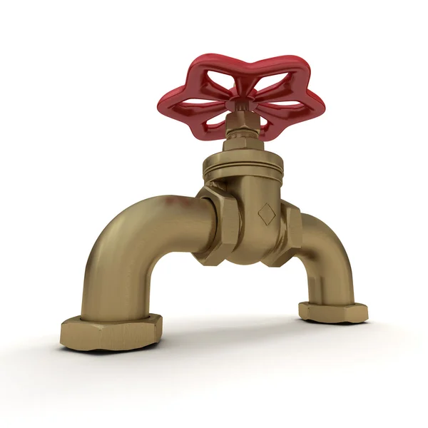 Válvula de água em vermelho e cobre — Fotografia de Stock