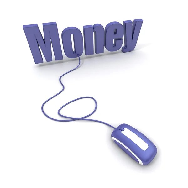 Λέξη χρήματα που συνδέεται με ένα ποντίκι υπολογιστών — Φωτογραφία Αρχείου