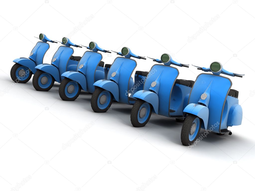Line of blue scooters