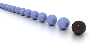 Line of blue billiard balls and a black one clipart