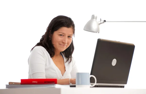 Friendly woman at her desk — Stock Photo, Image